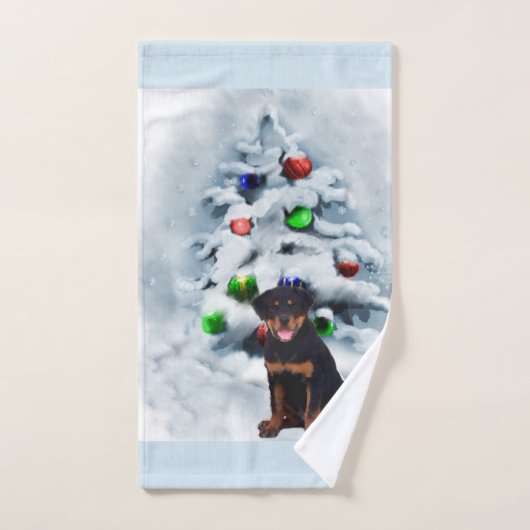 Rottweiler Puppy Kerstmis Bad Handdoek (Handdoek)