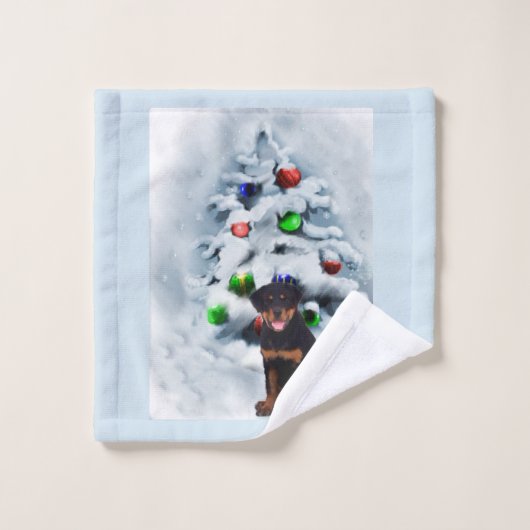 Rottweiler Puppy Kerstmis Bad Handdoek (Wasdoekje)