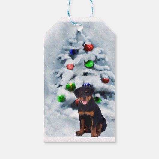 Rottweiler Puppy Kerstmis Cadeaulabel (Achterkant)