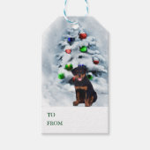 Rottweiler Puppy Kerstmis Cadeaulabel (Voorkant)