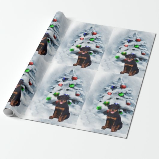 Rottweiler Puppy Kerstmis Cadeaupapier (Uitgerold)