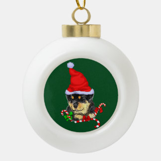 Rottweiler Puppy Kerstmis Keramische Bal Ornament