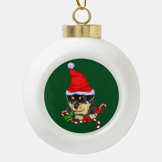 Rottweiler Puppy Kerstmis Keramische Bal Ornament (Voorkant)