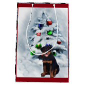 Rottweiler Puppy Kerstmis Medium Cadeauzakje (Achterkant)