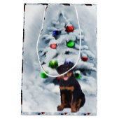 Rottweiler Puppy Kerstmis Medium Cadeauzakje (Achterkant)
