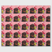 Rottweiler Puppy met Rode en Gele Bloemen Cadeaupapier (Vlak)