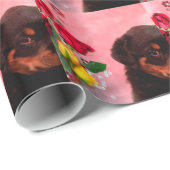 Rottweiler Puppy met Rode en Gele Bloemen Cadeaupapier (Rol Hoek)