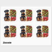 Rottweiler puppy naast een kerstboom vierkante sticker (Vel)