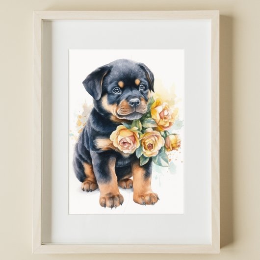 Rottweiler Puppy Pet Waterverf Vloer Poster