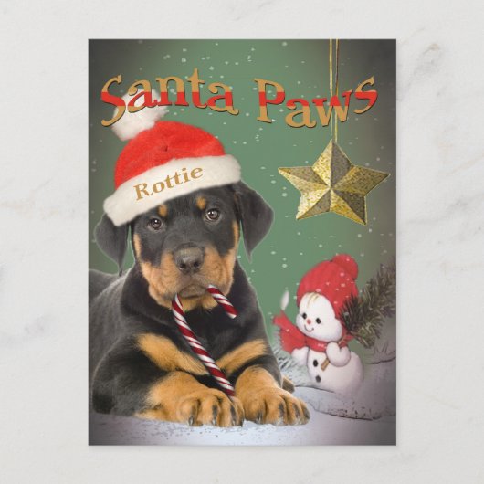 Rottweiler Puppy Santa Paws kaarten Feestdagenkaart (Voorkant)