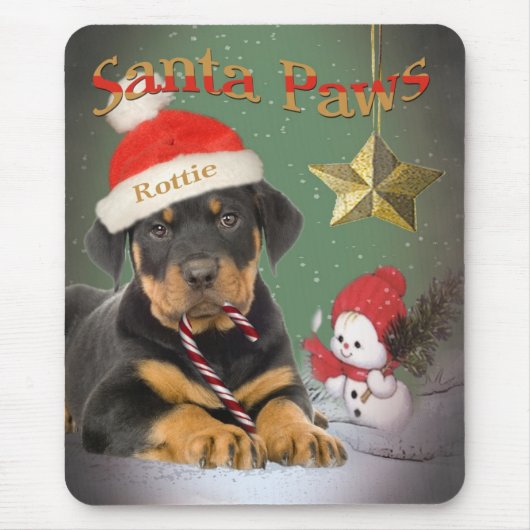 Rottweiler Puppy Santa Paws Mousepad Muismat (Voorkant)