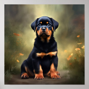 Rottweiler puppy schilderij poster