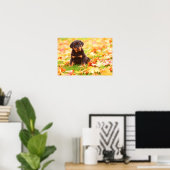 Rottweiler Puppy Sitting in Autumn Leaves Poster (Thuiskantoor)