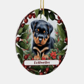 Rottweiler Puppy Vakantie Vreugde Aangepaste Kerst Keramisch Ornament (Rechts)
