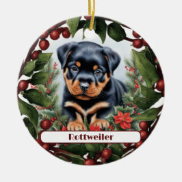 Rottweiler Puppy Vakantie Vreugde Aangepaste Kerst Keramisch Ornament