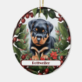 Rottweiler Puppy Vakantie Vreugde Aangepaste Kerst Keramisch Ornament (Links)