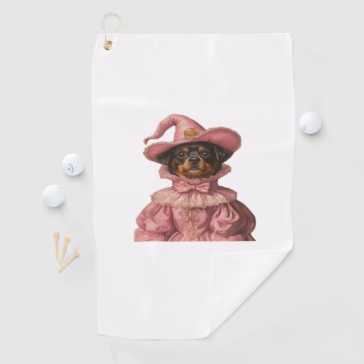 Rottweiler Puppy Verkleed als een roze heks - Scha Golfhanddoek (Insitu)