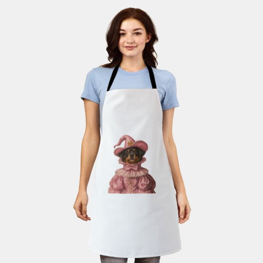 Rottweiler Puppy Verkleed als een roze heks - Scha Schort (Gedragen)