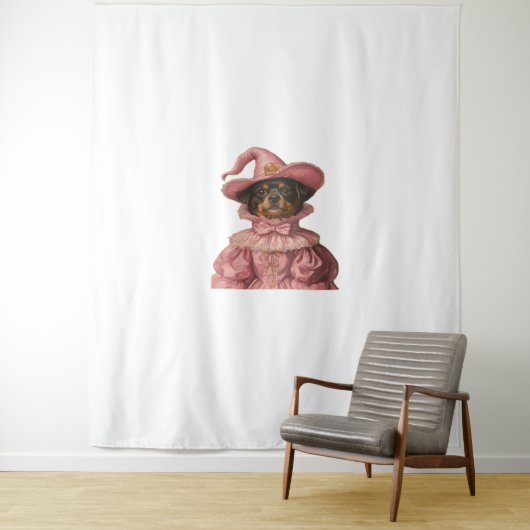 Rottweiler Puppy Verkleed als een roze heks - Scha Wandkleed (In situ)