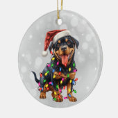Rottweiler Puppy Verpakt in Kerstverlichting Keramisch Ornament (Links)