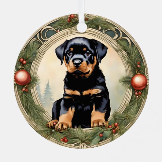 Rottweiler Puppy's Eerste Kerst Ornament (Achterkant)