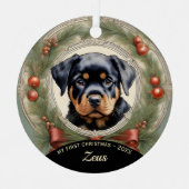 Rottweiler Puppy's Eerste Kerst Ornament (Voorkant)