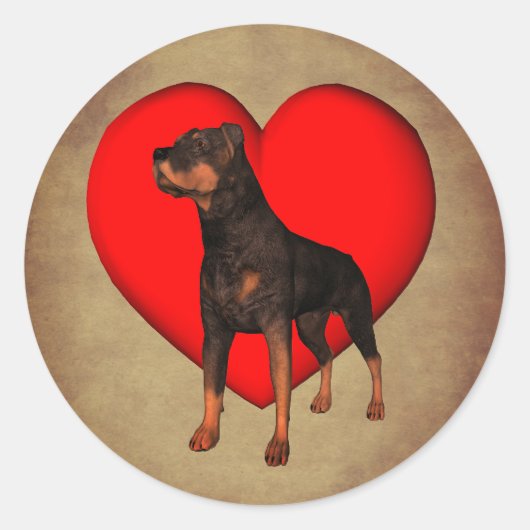 Rottweiler Red Heart Dog Ronde Sticker (Voorkant)