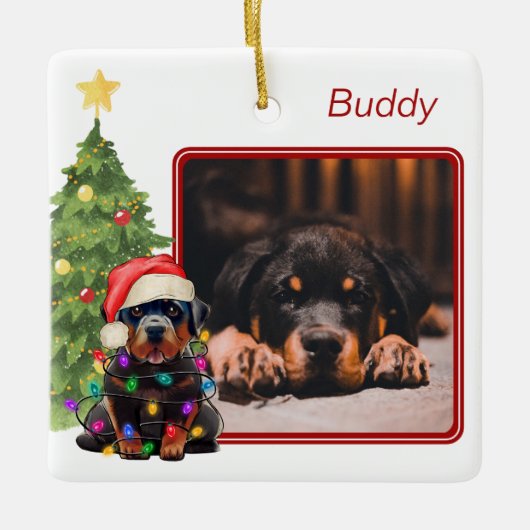 Rottweiler Red White Two Photo Pet Dog Kerstmis Keramisch Ornament (Voorkant)