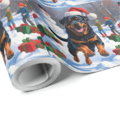 Rottweiler Rent in de Sneeuw met Kerstmuts Cadeaupapier (Rol Hoek)