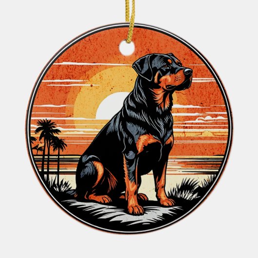 Rottweiler Retro Zonsondergang Hond Liefhebber Keramisch Ornament (Voorkant)
