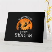 Rottweiler Rides Shotgun Dog Lover Halloween Party Kaart (Gele Bloem)