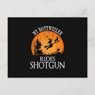 Rottweiler Rides Shotgun Hondenliefhebber Hallowee Aankondigingskaart