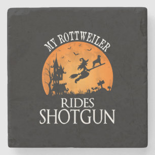 Rottweiler Rides Shotgun Hondenliefhebber Hallowee Stenen Onderzetter