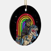 Rottweiler Riding Dinosaur T rex Rainbow Keramisch Ornament (Rechts)