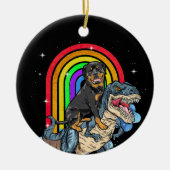 Rottweiler Riding Dinosaur T rex Rainbow Keramisch Ornament (Voorkant)