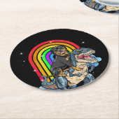 Rottweiler Riding Dinosaur T rex Rainbow Ronde Kartonnen Onderzetter (Gebogen)