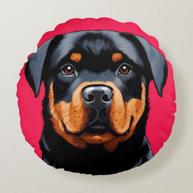 Rottweiler Rond Kussen (Voorkant)