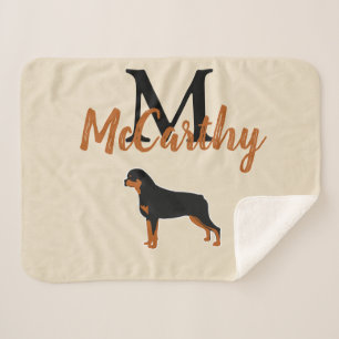 Rottweiler Rottie Art Faux Linen Monogram Sherpa Deken