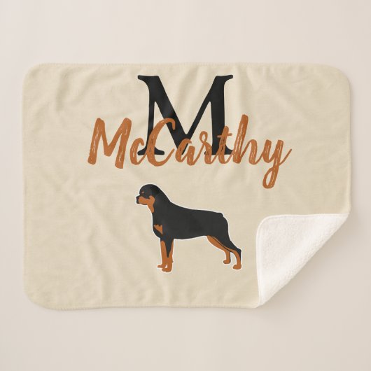 Rottweiler Rottie Art Faux Linen Monogram Sherpa Deken (Voorkant (horizontaal))