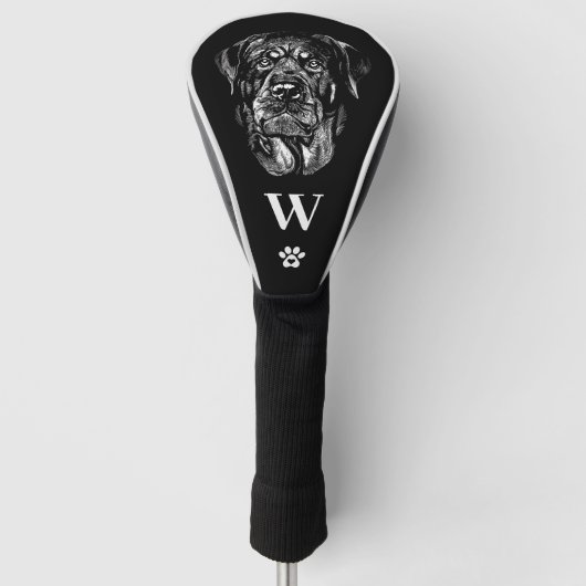 Rottweiler Rottie Dog Monogram Initial Black White Golfheadcover (Voorkant)