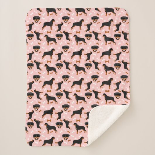 Rottweiler Rottie Dog Pattern Pink Sherpa Blanket Sherpa Deken (Voorkant)