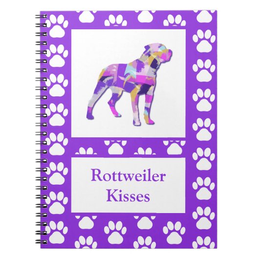 Rottweiler Rottie Dog Silhouet Poot Paarse PY&B Notitieboek (Voorkant)