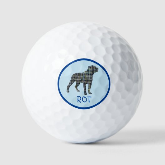 Rottweiler / Rottie Dog Silhouette Mono Grid Blue Golfballen (Voorkant)