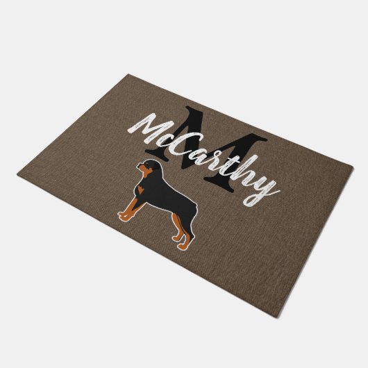 Rottweiler Rottie Rustic Monogram Gepersonaliseerd Deurmat (Schuin)