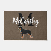 Rottweiler Rottie Rustic Monogram Gepersonaliseerd Deurmat (Voorkant)
