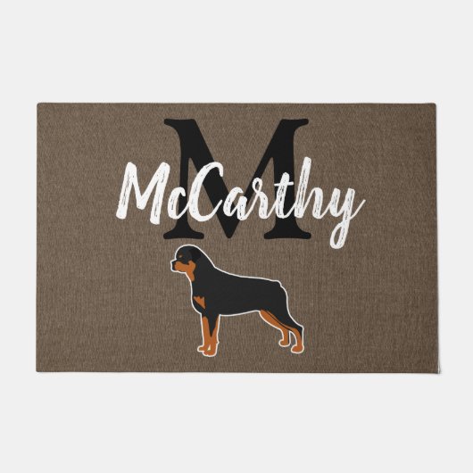 Rottweiler Rottie Rustic Monogram Gepersonaliseerd Deurmat (Voorkant)