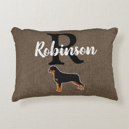 Rottweiler Rottie Rustische Monogram Achternaam Accent Kussen