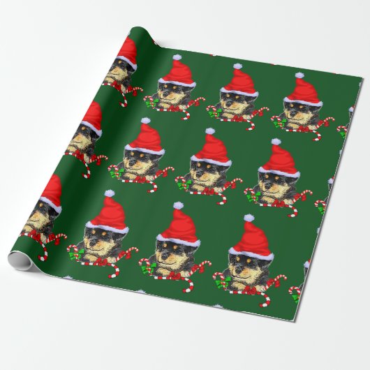 Rottweiler Santa Christmas Cadeaupapier (Uitgerold)
