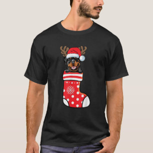 Rottweiler Santa Dog op kerstsok Vrolijk kerstfees T-shirt