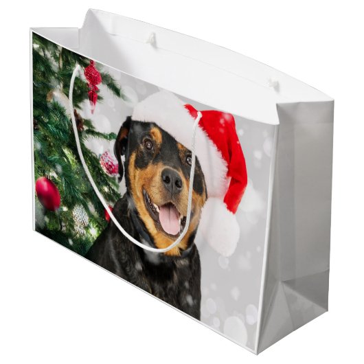Rottweiler Santa Groot Cadeauzakje (Achterkant Gekanteld)